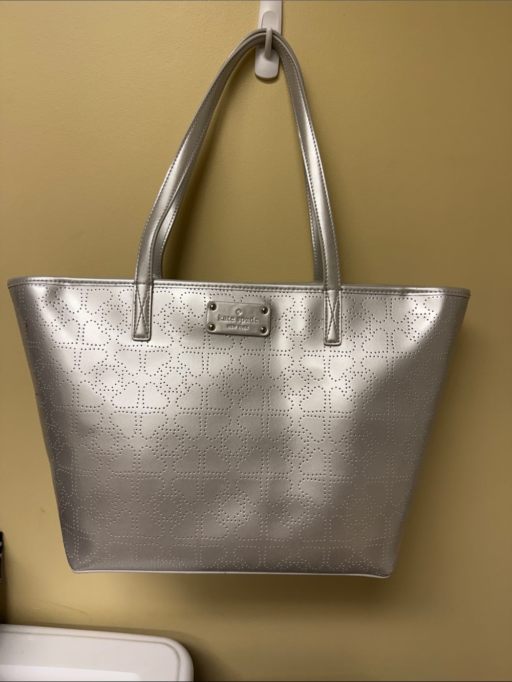kate spade Metallic Silver Perforated Tote